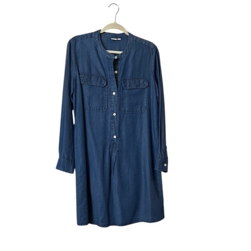GAP Long Sleeve Half Button Popover Tencel Denim Midi Dress w/ Pockets, M